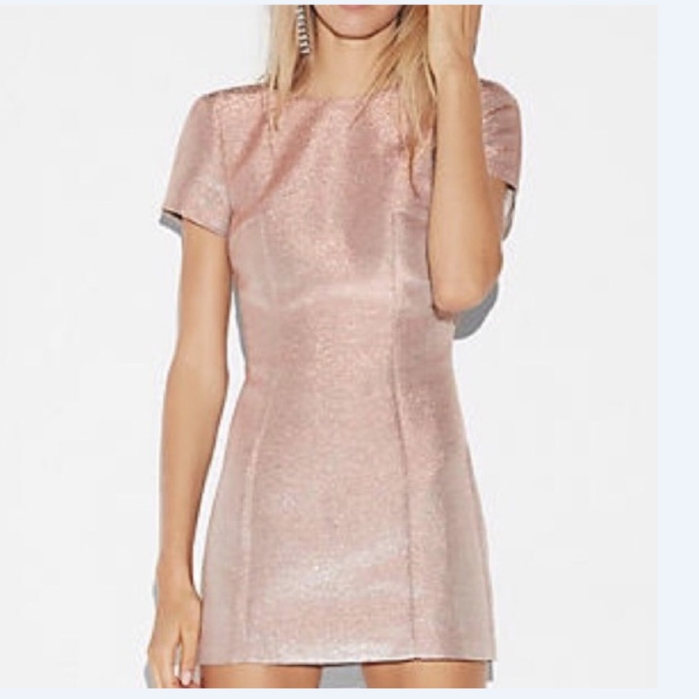 Express- Metallic Rose Gold Mini Sheath Dress